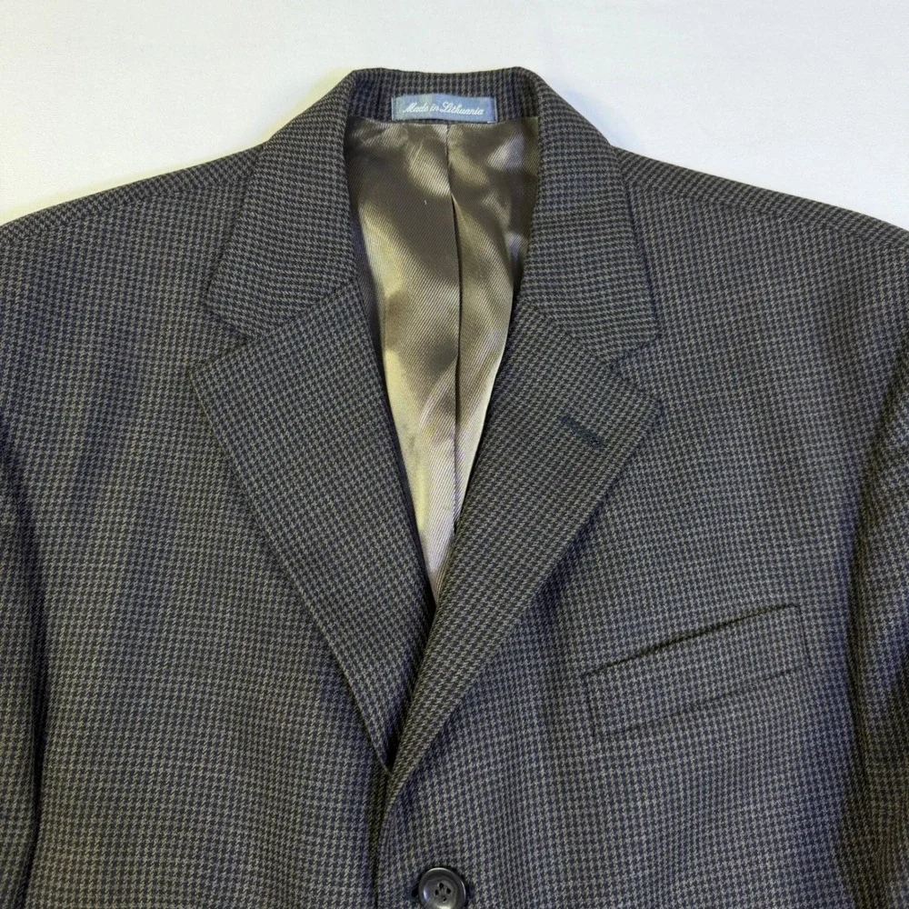 Oscar de la Renta 42R Sport Coat Blazer Brown Micro Houndstooth‎ Wool Cashmere